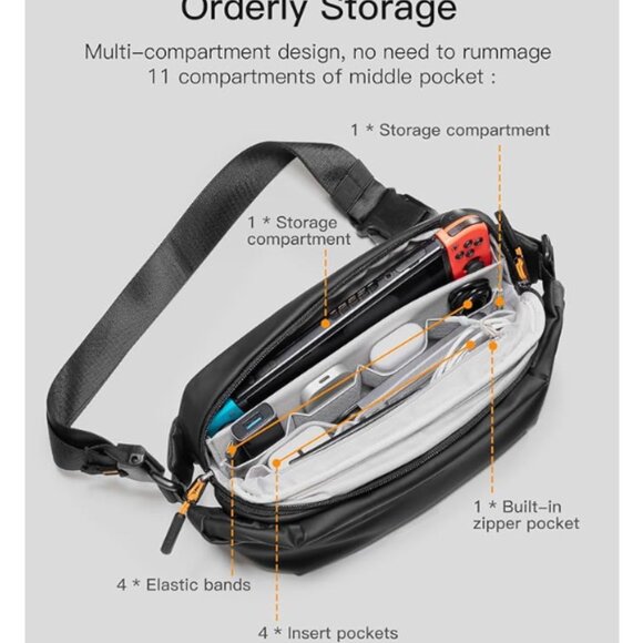 Sleek Black Men's Crossbody Bag - Picture 4 of 11